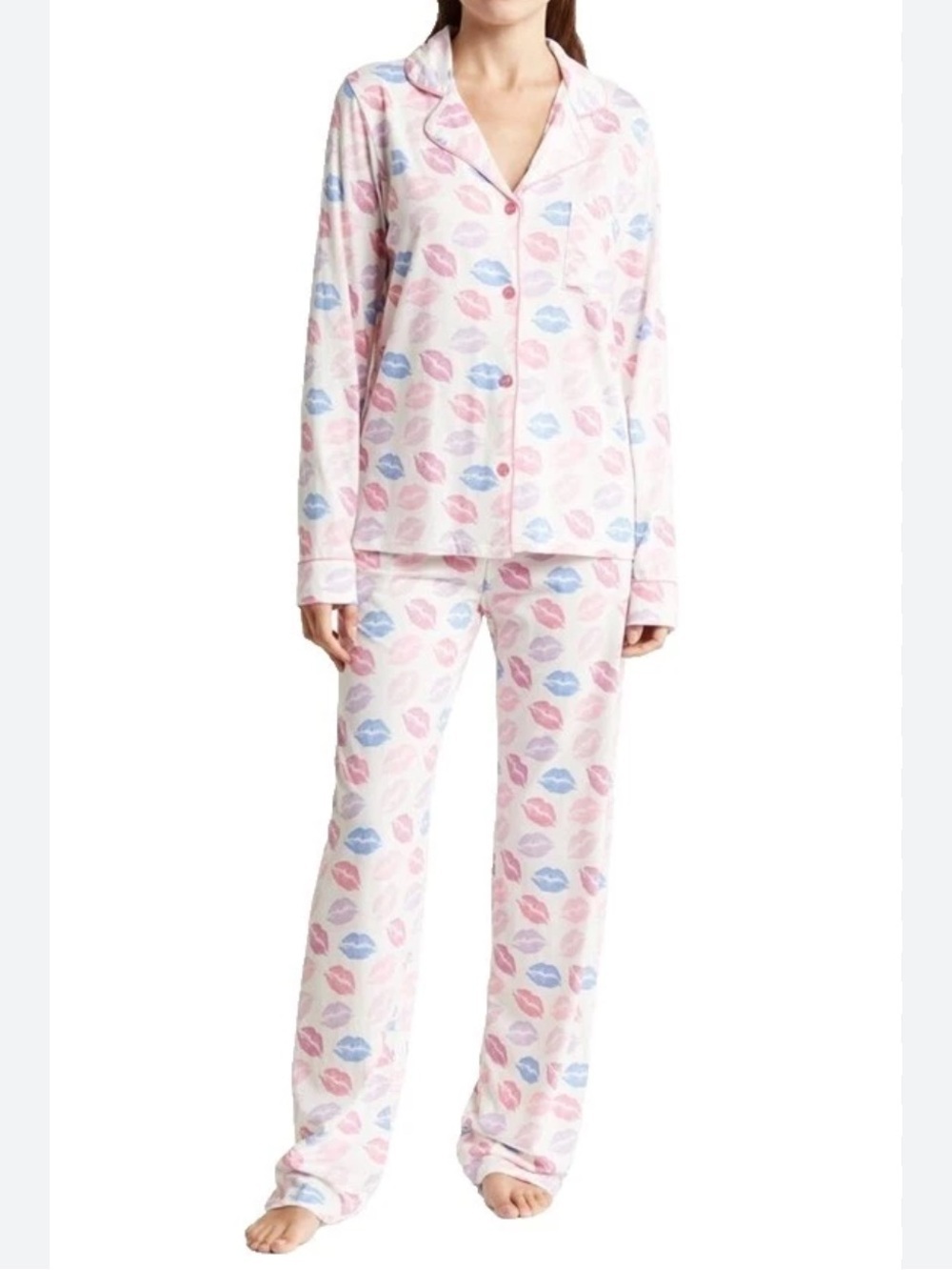 PJ Salvage Valentines Day Lip Print Pajama Set - Pink Purple